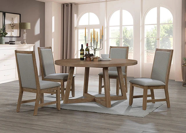 Everett-5PC Rustic Brown Contemporary 5 Pc. Round Table Dining Set